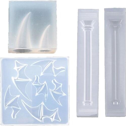 3Pcs Magic Wand Evil Wings Devil Horns Hair Clips Silicone Resin Mold Witch Wand Theme Epoxy Resin Casting Molds Kit X4YA