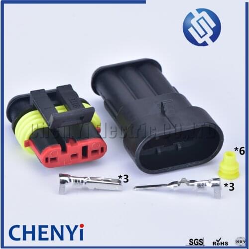 5 sets Tyco Amp 3 Pin way Electric Automotive Connector sealed Waterproof Auto Plug With Terminals And Seals 282087-1 282105-1