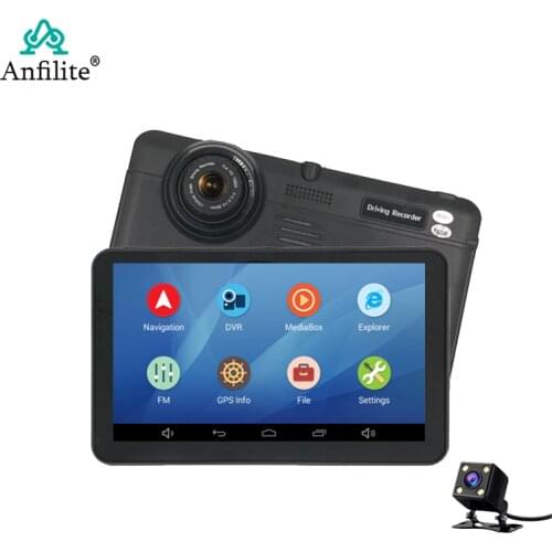 Anfilite 7 inch Capacitive screen Android car GPS Navigator Quad Core 16GB car DVR dash cam dual cameras 1080P record free maps