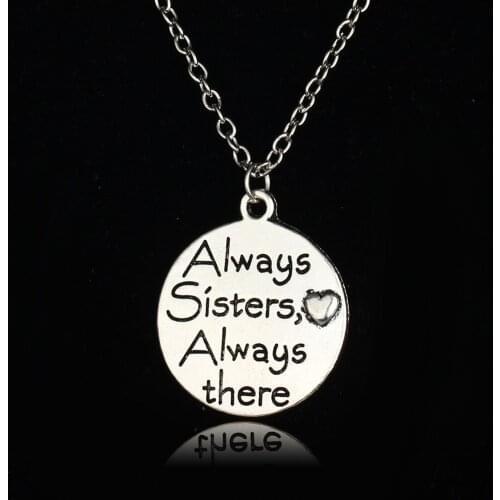 Bespmosp Fashion Graffiti with "Always Sisters Always There" Trendy Charm Pendant Necklace Best Friendship Heart Jewelry