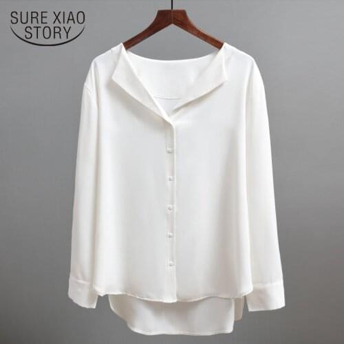 Blouses woman 2021 women tops long sleeve chiffon blouse women shirts solid brown white blouse v-neck office ladies tops 5104 50