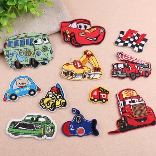 Children DIY Car Collection Motif Patch Embroidered Racing Car Truck Bus Iron on Sticker Boys Apparel Bag Backpack Appliques
