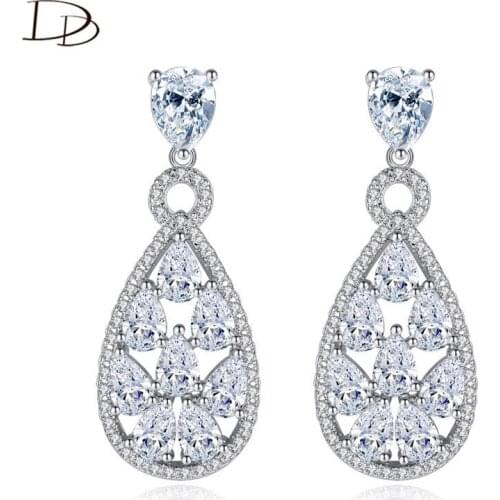 DODO Gorgeous Vintage Wedding Drop Earrings For Women Big Water Drop Shaped Pendientes White Gold Color AAA Zircon Jewelry E271