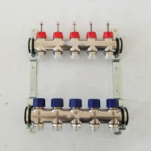 DN25 2-9way stainless steel household water distribution manifold Floor heating manifold water separator for 16mm pex