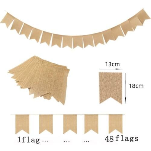 15/20/30/40/48 Flags Jute Burlap Flag Wedding Pennant Banner Birthday Party Decorations Linen Bunting Home Decor Event Supplies