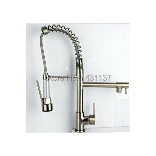 Hot sale high quality brass material satin chrome finished single lever kitchen faucet with pull out shower head