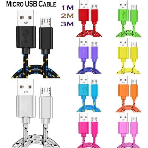 Micro USB Cable 1m 2m 3m Nylon Braided Fast Charging Cable Android Mobile Phone USB Charger Cord For Samsung Huawei Xiaomi