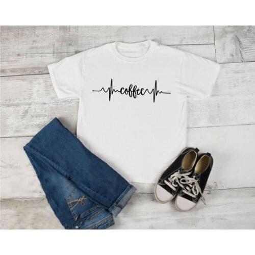 Coffee Tumblr Letter T-Shirt Coffee Lover gift Tee Coffee heartbeat Female Tops Fashion Clothes Graphic Outfits Slogan Camisetas