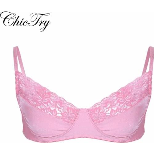 ChicTry Male Mens Bra Sexy Gay Men Bra Sissy Underwear Bralette Smooth Fabric and Lace Wire-free Bra Top with Adjustable Straps