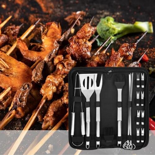 Home BBQ Grill Tool Set Stainless Steel Barbecue Accessories Utensils Heat-Resistant Handle Grill Kit With Portable Oxford Bag