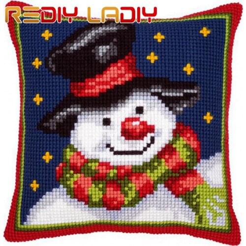 Cross Stitch Cushion Cover Happy Snowman Sofa Pillows DIY Chunky Cross-Stitch Kits 100% Acrylic Yarn Pillow Case Hobby & Crafts
