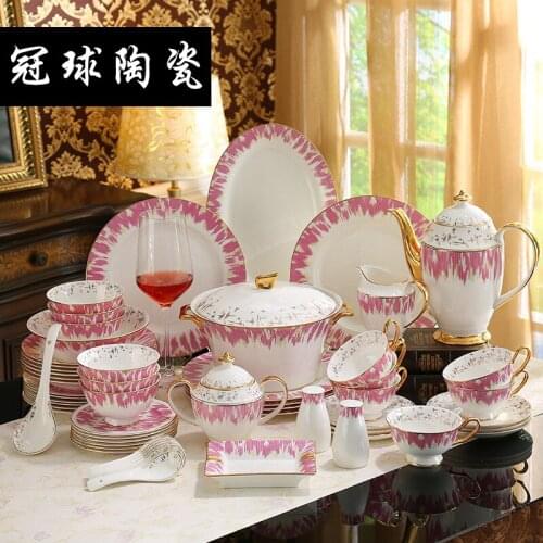 New European style ceramic tableware set, domestic bowl, high-grade bone china 43 head tableware gift box