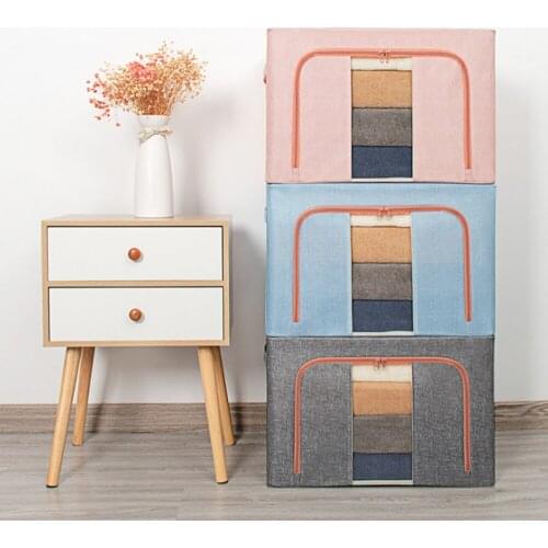 Cotton Linen Clothes Storage Box Quilt Organizador Steel Frame Folding Toy Wardrobe Organizer Oversized 100L