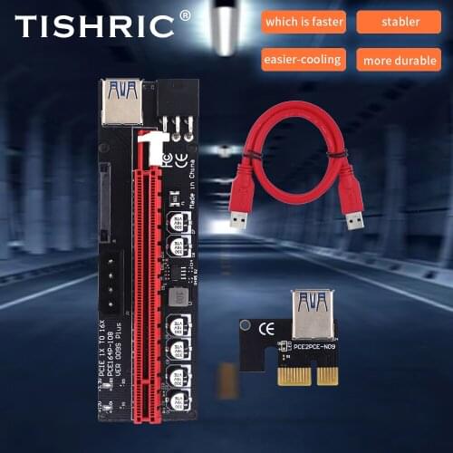 TISHRIC Pcie Riser 009s Plus VER 009S Express 1X To 6X Cabo Riser Extender Adapter SATA 15Pin to 6pin Video Card For BTC Mining