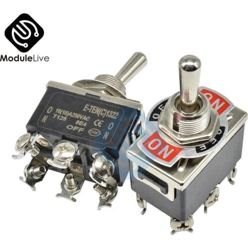 E-TEN(C)1322 12mm Toggle Switch S Double Throw SPDT ON-OFF 250/16A 1/4 Inch Mounting 31.5*19.5MM 3Positions 6Pins