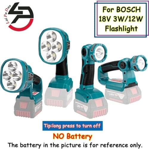 Pistol/Portable 3W/12W 18V (NO Battery,NO Charger)LED Lamp Flashlight Lithium Battery USB Outdoor Emergency Lighting For BOSCH