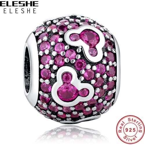 ELESHE Authentic 925 Sterling Silver Beads Fit Original Bracelet Sparkling CZ Minnie Charm Bead For Women Luxurious Jewelry
