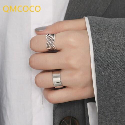 QMCOCO 925 Silver Hollow Out Multi-Layer Line Trendy Ring For Woman Fashion Temperament Vintage Classic Jewelry Accessories