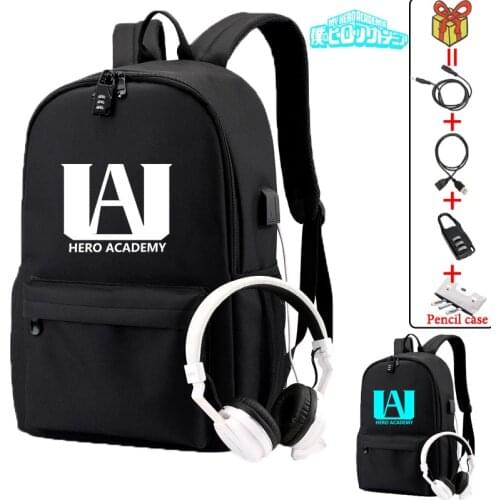 IMIDO Students Black Backpacks Luminous USB Charging Anime School Bags For Teenage Girls Anti Theft Waterproof Shoulders Bag