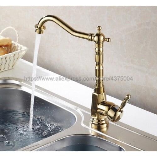 Kitchen Faucets 360 Swivel Gold Color Brass Mixer Tap Bathroom Basin Mixer Hot Cold Tap Ngf031