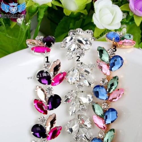 Crystal Waterdrop Shape Rhinestone Cup Chain Shine Colorful Rhinestone Trim DIY Wedding Dress Cloth Decoration Bridal Appliques