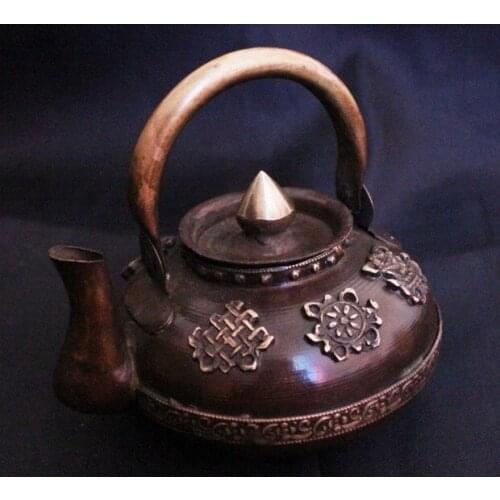 HDC0718 Tibet traditional red brass wine kettle,Tibetan hand carved lucky BabaoTea pot,5'',Home decor crafts,low MOQ,free ship