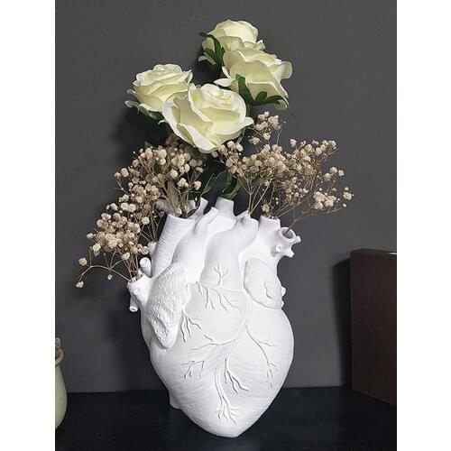 Nordic Style Vase Resin Anatomical Heart Shape Flower Vase Home Art Sculpture Desktop Plant Pot For Living Room Bedroom Decor