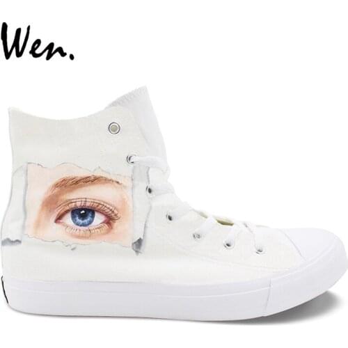 Wen High Top Canvas Hand Painted Custom Shoes Ladys Eyes Mouth Original Design Women Girl Sneaker Skateboard Men Athletic Shoes