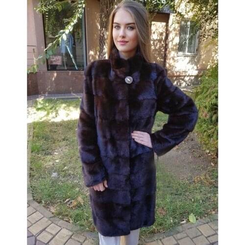 Delightful Fur Coat Women Premium Quality Mink Fur Jacket 2021 New Fashion Stand Collar Overcoat 90 cm Long