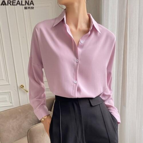 Aesthetic Chiffon Blouse Women Korean FashionButton up Oversize Shirt Loose Long Sleeve White Green Pink Women Tops and Blouses