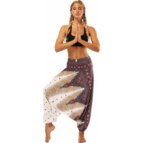 One Size Women Yoga pants Blend Bohemia Multicolor Geometric Print Long Yoga Pants Indian Loose Comfy Harem Trousers Printed
