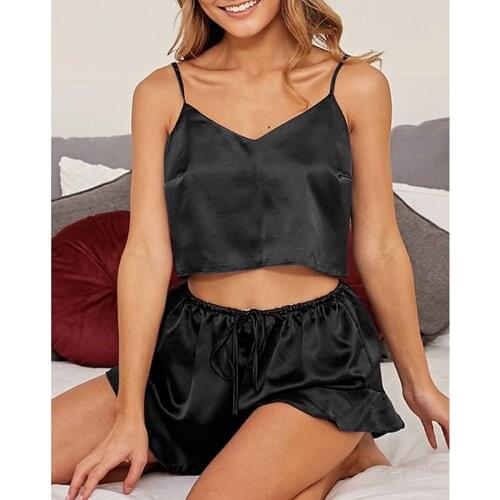 Sanderala Sexy Womens Pajamas Set Thick Fabric S-XL Lingerie Spaghetti Strap Sleepwear Nightwear Bandage Backless Underwear