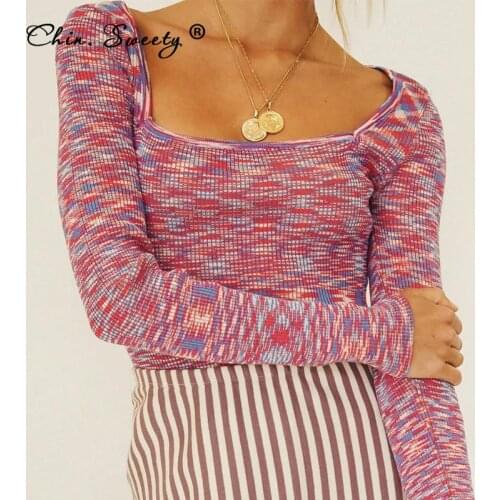 Womens Colour Knitted Long Sleeve Pullovers 2021 Autumn New Skinny Patchwork Crop Sweater Tops Ladies Sexy Fashion Clothes