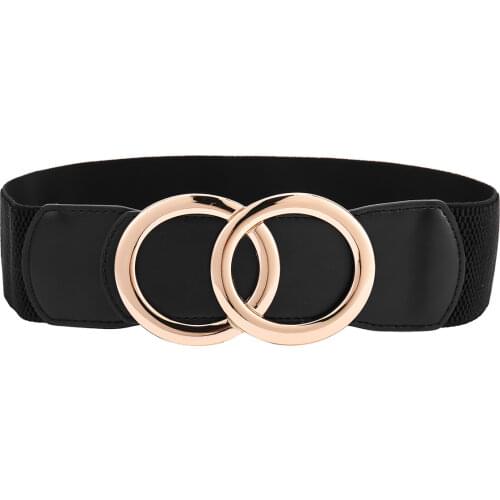 Women Gold Belt New Elastic Double Ring Belts for Women Metal Buckle Wide Ladies Stretchy Waistband Dresses Female 2020 Fashion