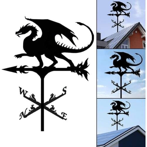 1Pcs Farmhouse Wrought Iron Weather Vane Flying Dragon and Dog Roof Wind Direction Indicator Garden Metal Decorative Windmill