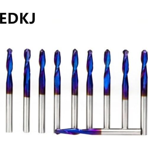 10pcs 3.175mm Ball Nose End Mill CNC Router Bit Nano Blue Coating End Mills Spiral End Milling Cutter Carbide Router Bit