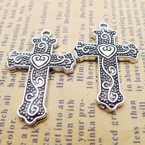10PCS/Lot 22mm*33mm wicca Antique Silver Color Cross Charms Necklace Pendants For Jewelry Making DIY