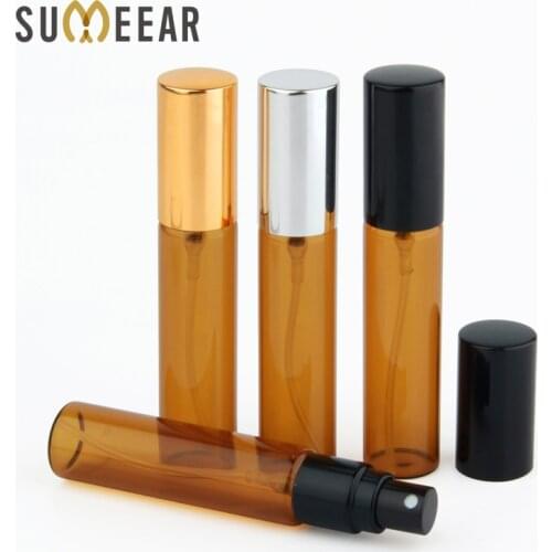 100 pcs/lot 10ml Amber Glass Empty Atomizer Perfume Bottle With Aluminum Cap Refillable Perfume Bottle Vials Travel Bottle
