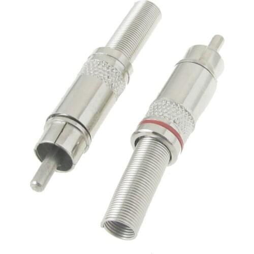 100 Pcs Silver Tone Male RCA Plug Audio Connector Adapter Metal Spring