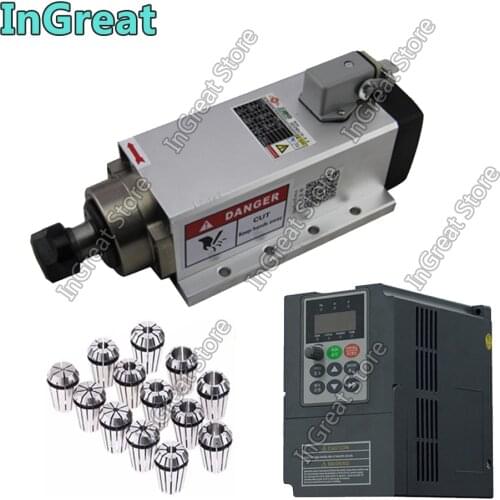 2.2KW Air Cooled Spindle Motor Kit 3hp ER20 220V 24000RPM Spindle Motor Flange Bracket + 1PH To 3PH VFD Inverter+ ER20 Collet