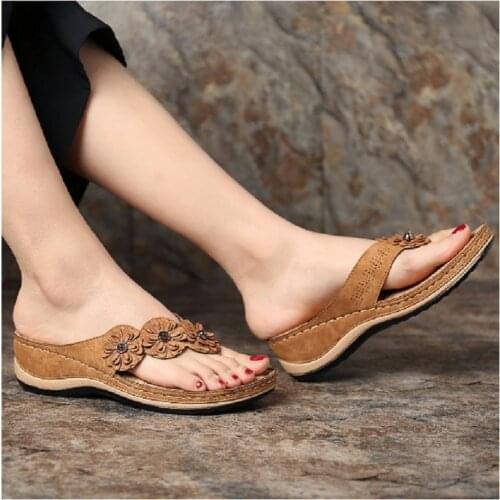 2021 Summer Flat Sandal For Women 5 Colors Sandales Multicolor handmade retro flowers flip-flops Women Slippers sandalias mujer