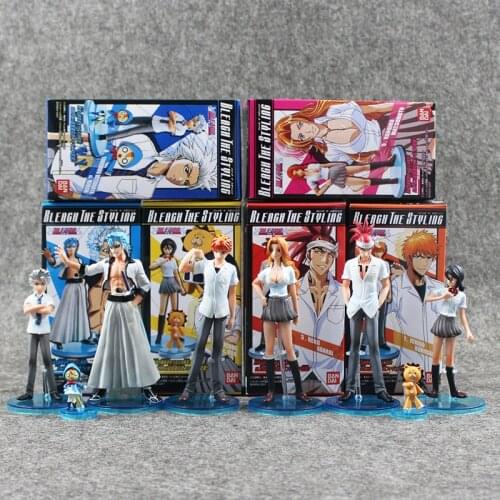 8pcs/lot Anime Bleach Toys Kurosaki Ichigo Kuchiki Rukia Aizen Sousuke Hitsugaya PVC Action Figures Model Toy Doll