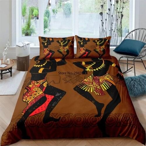 African Woman Cartoon Printed Bedding Set Comforter Duvet Cover Set with Pillowcase Quilt Cover Twin Full Queen King Single Size