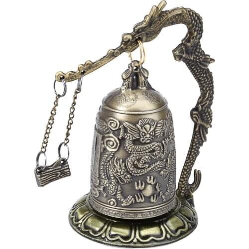 Antique Home Decoration Zinc Alloy Vintage Style Bronze Lock Dragon Carved Buddhist Bell Chinese Geomantic Artware Exquisite