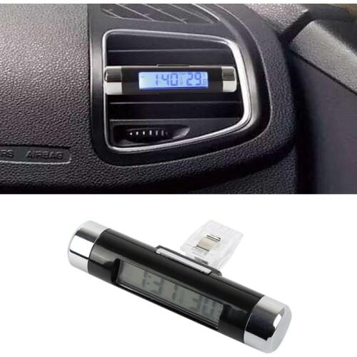 Car Automotive Blue Backlight With Clip Portable Blue 1PC Car Digital LCD Clock Temperature Display Electronic Clock Thermometer