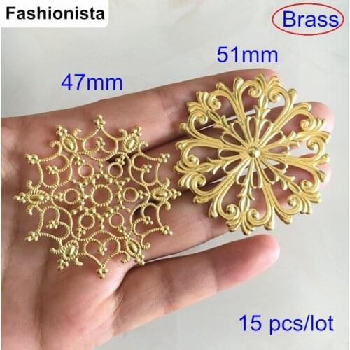 Free Shipping - 15 pcs Large Size Brass Snowflake Charm Connectors For Craft & Jewelry Making,Brass Filigree Snowflake 47mm,51mm
