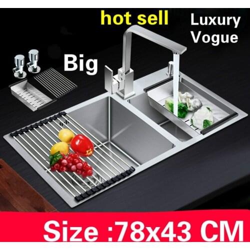 Free shipping Home vogue ordinary kitchen manual sink double groove high capacity durable 304 stainless steel 780x430 MM