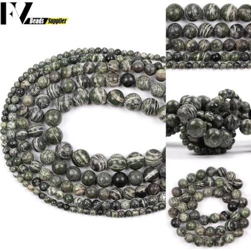 Wholesale 4mm-12mm Natural Stone Green Zebra Jaspers Spacer Round Beads For Jewelry Making DIY Bracelets Necklace Needlework 15"