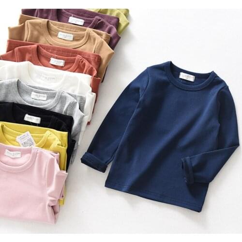 Childrens Wear T-shirts Big Boys Pure Cotton Kids T-shirts Long Sleeved Girls and Boys Basic Tops Ages 2-13Y RT526