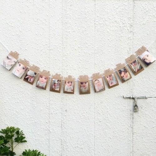 Baby Monthly Kraft 1-12 Months Photo Frame Bunting Banner With Rope First Birthday Baby Shower Party Decoration